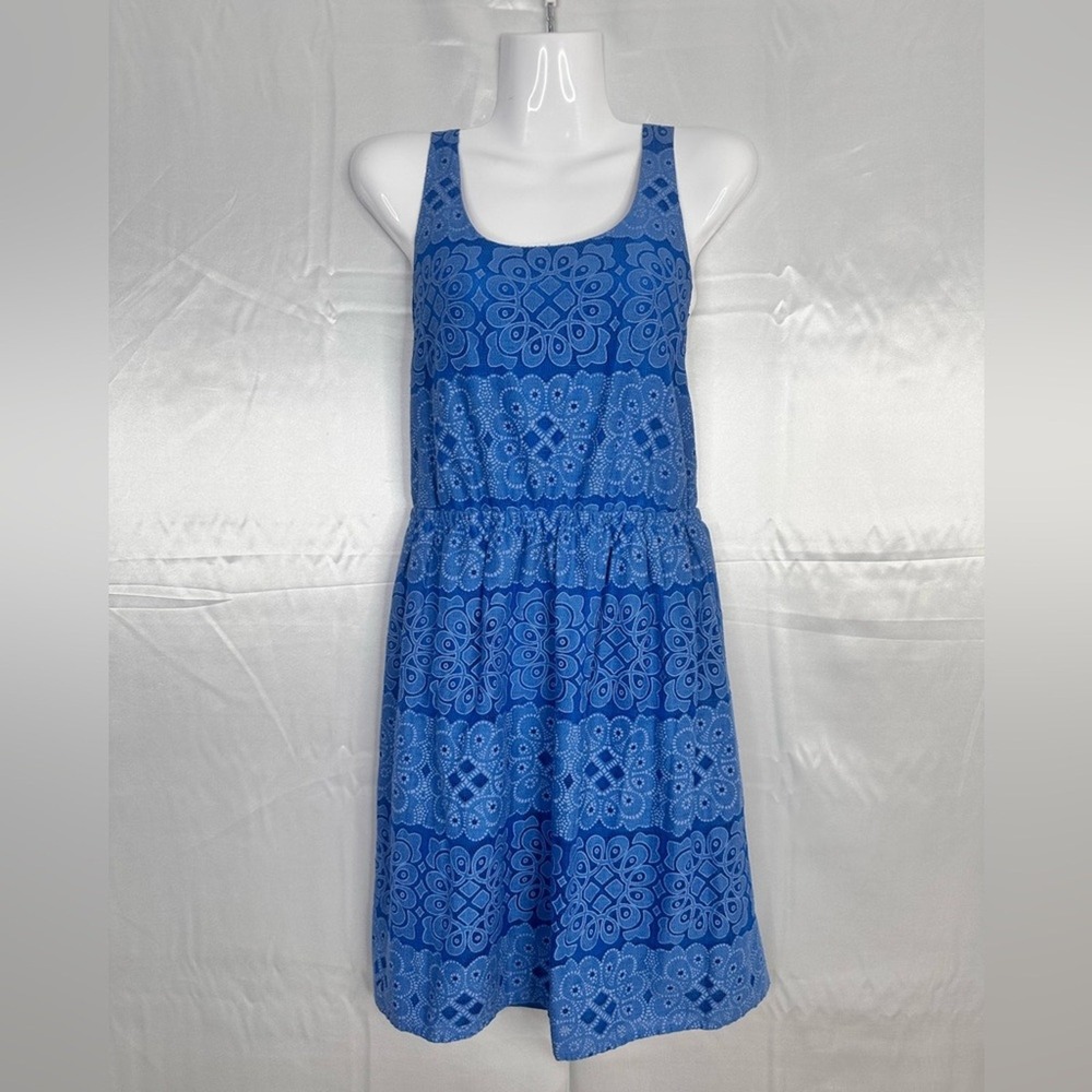 ELLE Blue Lace Medallion Sleeveless Fit & Flare Dress Womens Small Scoop Neck